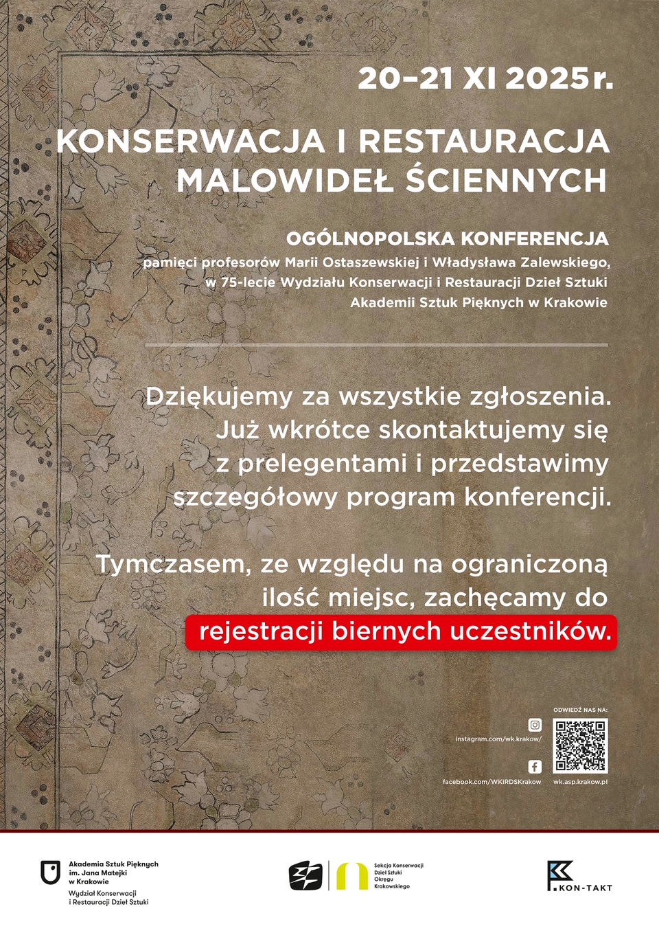 Konferencja „Konserwacja i Restauracja Malowideł Ściennych” – dziękujemy za zgłoszenia!