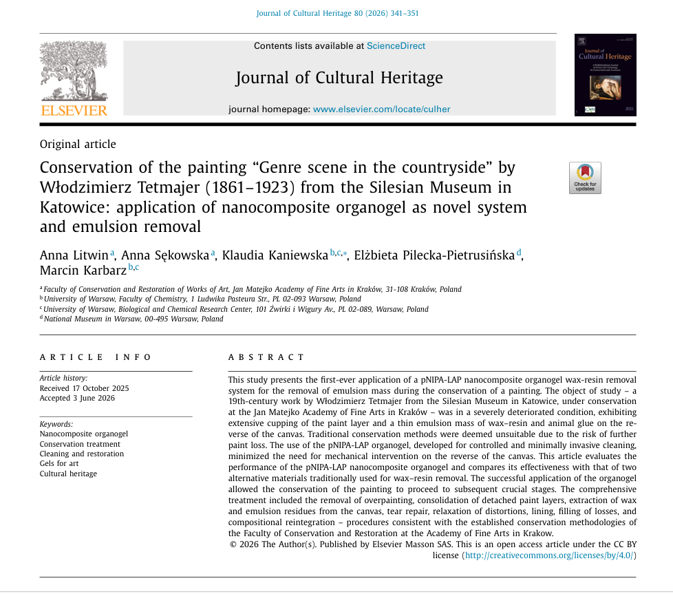 Nowy artykuł w Journal of Cultural Heritage