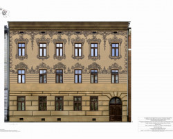 Rekonstrukcja prawdopodobnego pierwotnego wyglądu elewacji frontowej kamienicy przy ul. Kochanowskiego 18 w Krakowie, zaprojetowanej przez Antoniego Tucha, 1898 r., Pracownia Dokumentacji Konserwatorskiej Malarstwa i Rzeźby, rok akademicki 2020/2021, wyk. studenci V roku WKiRDS spec. konserwacja malarstwa: Dagmara Mikler, Kornelia Paczkowska, Aneta Pazdur, Robert Polanowski, Justyna Samborska